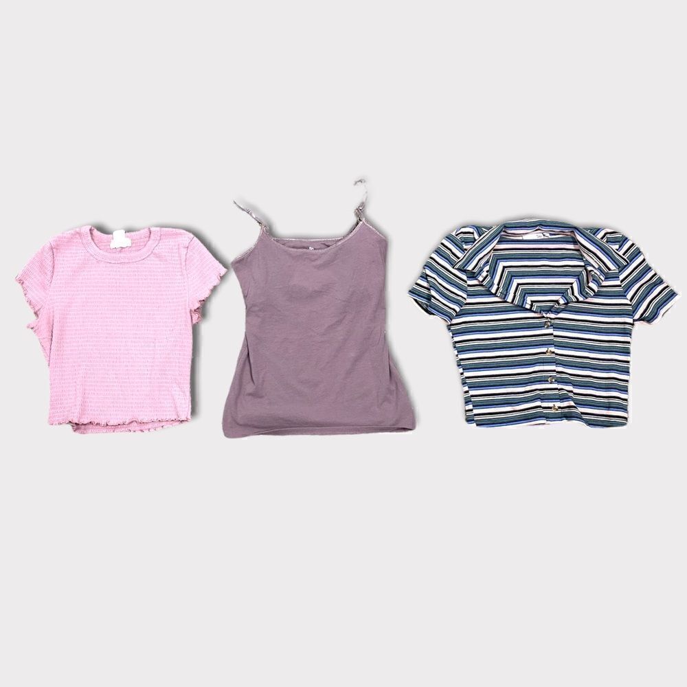 Set of 3 Tops SO Striped Button Down Altar’d State Pink Tee Blush Tank S/M